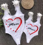 Mommy and Me Bathing Suits Mom Mini Heart Wings Shoulder Backless Swimsuits