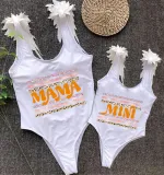 Mommy and Me Bathing Suits Mama Mini Print Strip Wings Shoulder Backless Swimsuits
