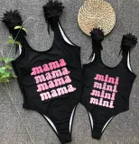 Mommy and Me Bathing Suits Mama Mini Print Wings Shoulder Backless Swimsuits