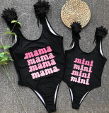 Mommy and Me Bathing Suits Mama Mini Print Wings Shoulder Backless Swimsuits