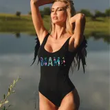 Mommy and Me Bathing Suits Mama Mini Coconut Tree Wings Shoulder Backless Swimsuits