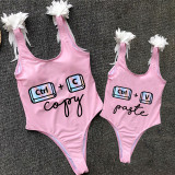 Mommy and Me Bathing Suits Copy Paste Ctrl Wings Shoulder Backless Swimsuits
