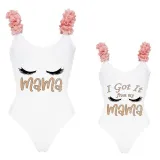 Mommy and Me Bathing Suits I Got It From My Mama Flower Shoulder Backless Swimsuits