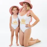Mommy and Me Bathing Suits Princess Queen Flower Shoulder Backless Swimsuits