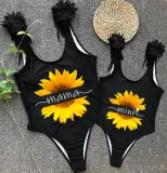 Mommy and Me Bathing Suits Mama Mini Sunflower Wings Shoulder Backless Swimsuits