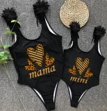Mommy and Me Bathing Suits Mama Mini Three Heart Wings Shoulder Backless Swimsuits