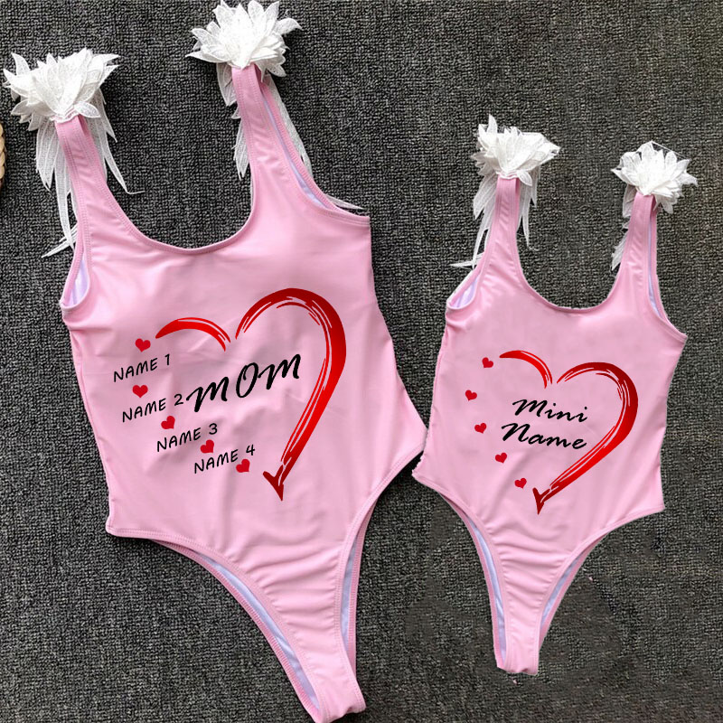 Mommy and Me Bathing Suits Mama Mini Name Diy Heart Wings Shoulder Backless Swimsuits