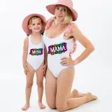 Mommy and Me Bathing Suits Colorful Leopard Flower Shoulder Backless Swimsuits