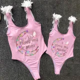 Mommy and Me Bathing Suits I Love My Mama Mini Moon Wings Shoulder Backless Swimsuits