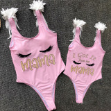 Mommy and Me Bathing Suits I Got It From My Mama Wings Shoulder Backless Swimsuits