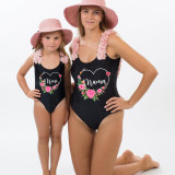 Mommy and Me Bathing Suits Flower Wreath Flower Shoulder Backless Swimsuits