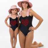 Mommy and Me Bathing Suits One Loved Mama Mini Flower Shoulder Backless Swimsuits