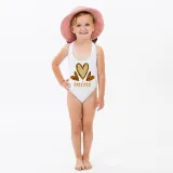 Mommy and Me Bathing Suits Mama Mini Three Heart Flower Shoulder Backless Swimsuits