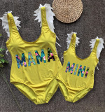 Mommy and Me Bathing Suits Mama Mini Coconut Tree Wings Shoulder Backless Swimsuits