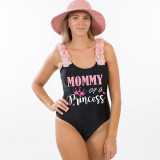 Mommy and Me Bathing Suits Daughter Of The Queen Mommy Of A Princess Flower Shoulder Backless Swimsuits
