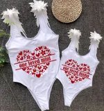Mommy and Me Bathing Suits One Loved Mama Mini Wings Shoulder Backless Swimsuits