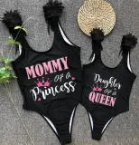 Mommy and Me Bathing Suits Daughter Of The Queen Mommy Of A Princess Wings Shoulder Backless Swimsuits
