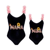 Mommy and Me Bathing Suits Sunflower Butterfly Mama Mini Flower Shoulder Backless Swimsuits