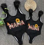 Mommy and Me Bathing Suits Sunflower Butterfly Mama Mini Wings Shoulder Backless Swimsuits