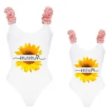 Mommy and Me Bathing Suits Mama Mini Sunflower Flower Shoulder Backless Swimsuits