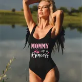 Mommy and Me Bathing Suits Daughter Of The Queen Mommy Of A Princess Wings Shoulder Backless Swimsuits
