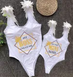 Mommy and Me Bathing Suits I'm The Mini Boss My Boss Calls Me Wings Shoulder Backless Swimsuits