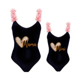 Mommy and Me Bathing Suits Heart Mama Mini Flower Shoulder Backless Swimsuits