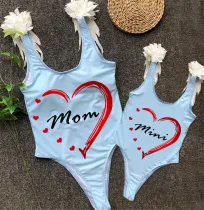 Mommy and Me Bathing Suits Mom Mini Heart Wings Shoulder Backless Swimsuits