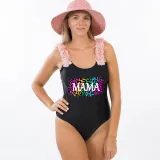Mommy and Me Bathing Suits Colorful Leopard Flower Shoulder Backless Swimsuits