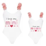 Mommy and Me Bathing Suits I Love My Mama I Love My Mini Flower Shoulder Backless Swimsuits