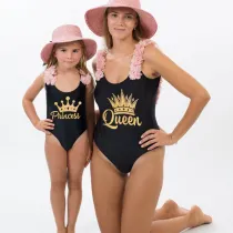 Mommy and Me Bathing Suits Princess Queen Flower Shoulder Backless Swimsuits