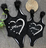 Mommy and Me Bathing Suits Mom Mini Heart Wings Shoulder Backless Swimsuits