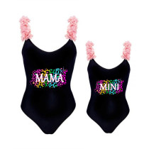 Mommy and Me Bathing Suits Colorful Leopard Flower Shoulder Backless Swimsuits