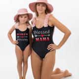 Mommy and Me Bathing Suits Blessed Mama Mama's Blessing Flower Shoulder Backless Swimsuits