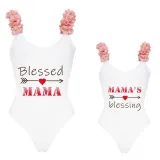 Mommy and Me Bathing Suits Blessed Mama Mama's Blessing Flower Shoulder Backless Swimsuits
