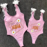 Mommy and Me Bathing Suits Mama Mini Daisy Wings Shoulder Backless Swimsuits