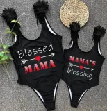 Mommy and Me Bathing Suits Blessed Mama Mama's Blessing Wings Shoulder Backless Swimsuits