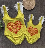 Mommy and Me Bathing Suits One Loved Mama Mini Wings Shoulder Backless Swimsuits