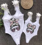 Mommy and Me Bathing Suits Mom And Kid Sunglass Head Wings Shoulder Backless Swimsuits