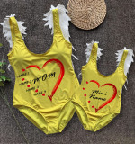 Mommy and Me Bathing Suits Mama Mini Name Diy Heart Wings Shoulder Backless Swimsuits