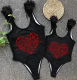 Mommy and Me Bathing Suits One Loved Mama Mini Wings Shoulder Backless Swimsuits