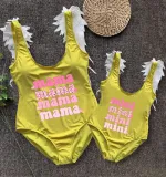 Mommy and Me Bathing Suits Mama Mini Print Wings Shoulder Backless Swimsuits