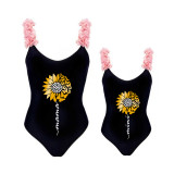 Mommy and Me Bathing Suits Mama Mini Sunflower Shoulder Backless Swimsuits