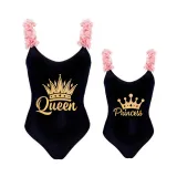 Mommy and Me Bathing Suits Princess Queen Flower Shoulder Backless Swimsuits