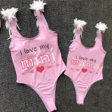 Mommy and Me Bathing Suits I Love My Mama I Love My Mini Wings Shoulder Backless Swimsuits