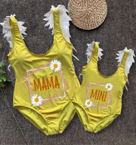 Mommy and Me Bathing Suits Mama Mini Daisy Wings Shoulder Backless Swimsuits
