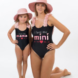 Mommy and Me Bathing Suits I Love My Mama I Love My Mini Flower Shoulder Backless Swimsuits