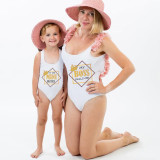 Mommy and Me Bathing Suits I'm The Mini Boss My Boss Calls Me Flower Shoulder Backless Swimsuits