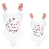 Mommy and Me Bathing Suits I Love My Mama Mini Moon Flower Shoulder Backless Swimsuits