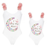 Mommy and Me Bathing Suits I Love My Mama Mini Moon Flower Shoulder Backless Swimsuits